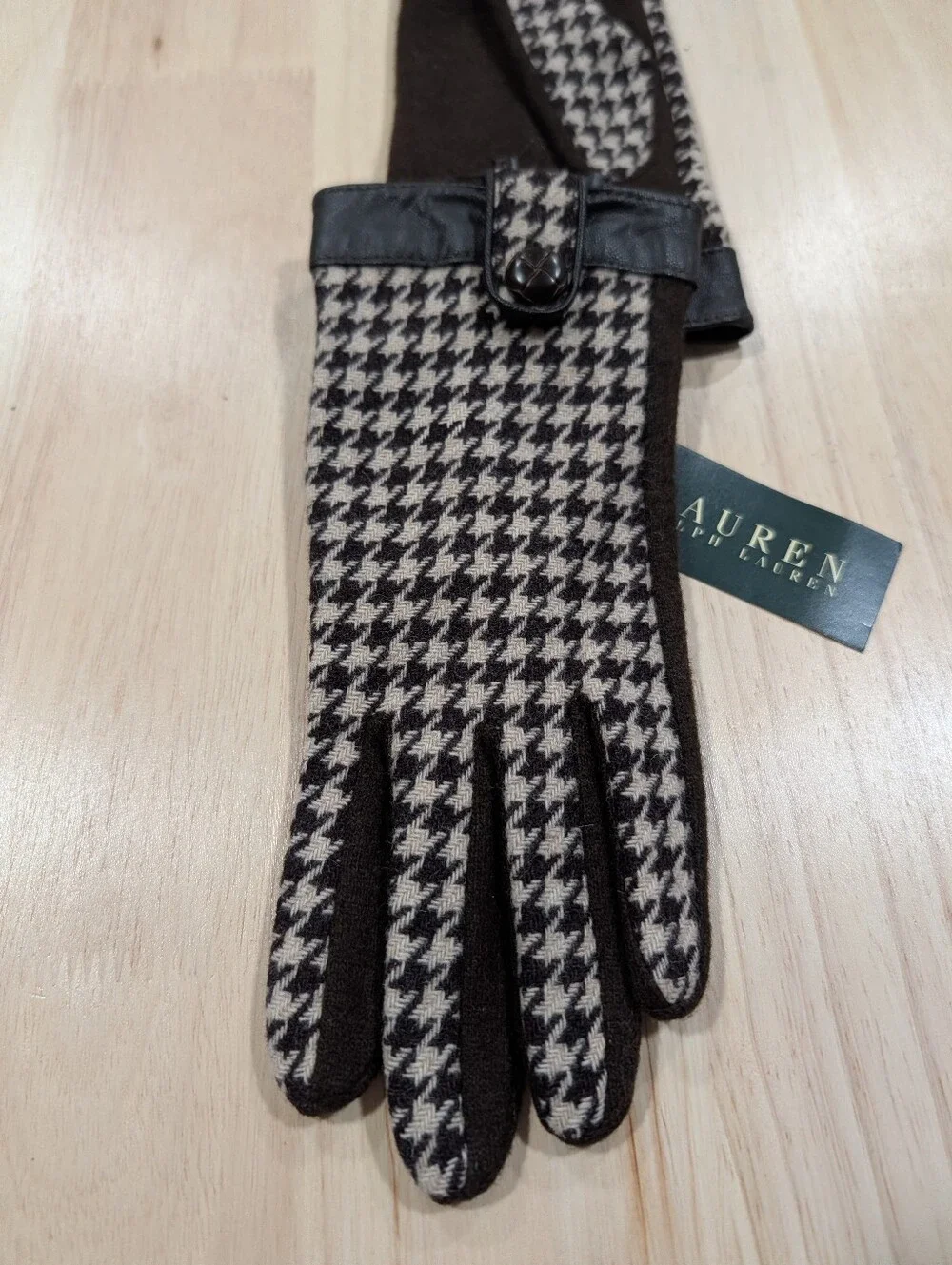 Lauren Ralph Lauren Black and Cream Houndstooth Women's Dress Gloves